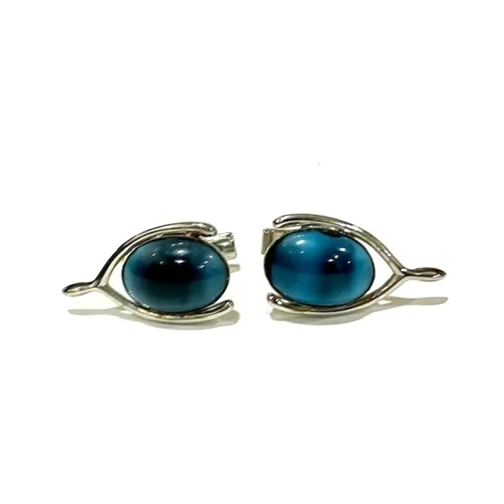 Vintage Esquire Men's Cufflinks & Tie Tack with Blue Cabochon Stone